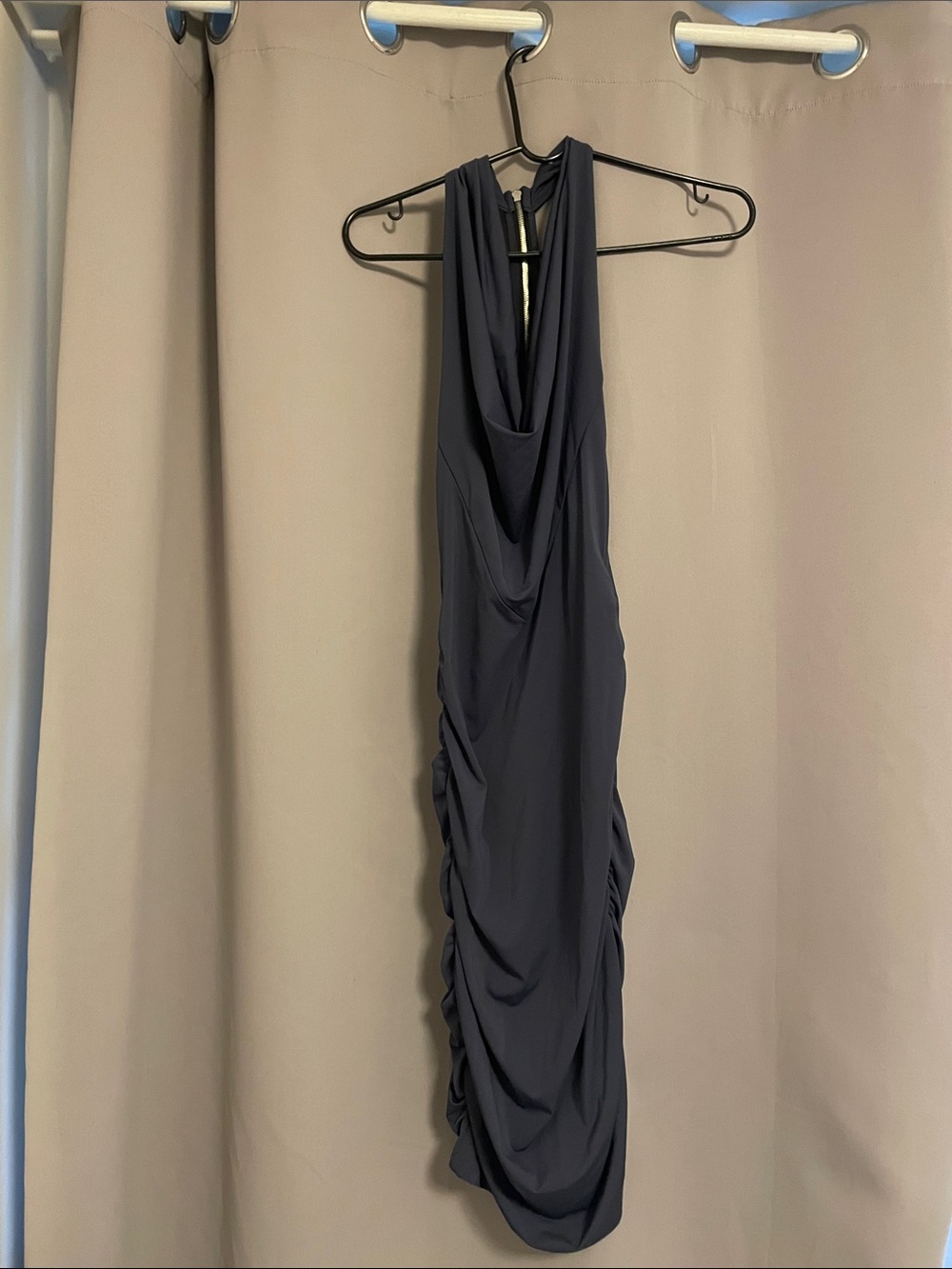 Moda International Navy Halter Ruched Prom Dress